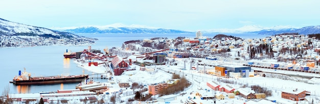 Panorama of mining sit and freight ship