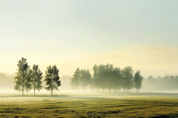 Panorama mistige ochtend horizontale wazige achtergrond met bomen abstract landschap