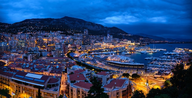 Panorama of Monaco in the night