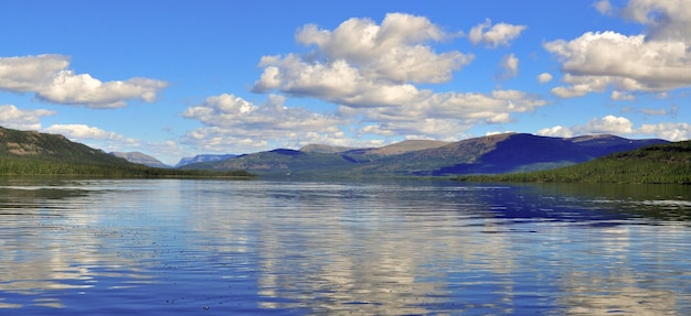 Panorama mountain lakes on the Putorana plateau