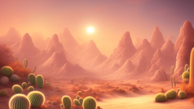 Panorama mountains and sunset sky with cactus