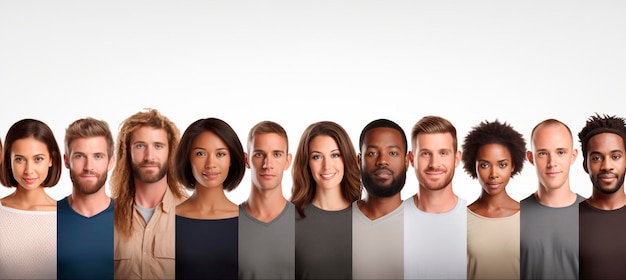 Panorama of multiracial people faces