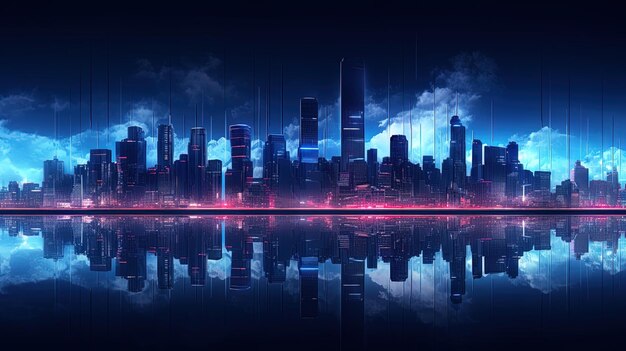 Panorama of the night city neon light AI generation