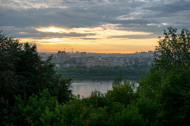 Panorama of Nizhny Novgorod at sunset