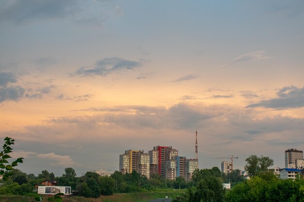 Panorama of Nizhny Novgorod at sunset