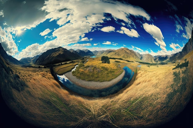 Фото Панорама луга в новой зеландии