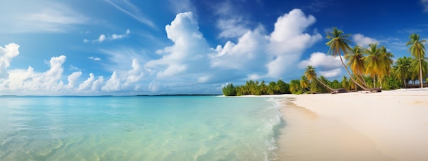 Фото Панорама тропического пляжа с пальмами