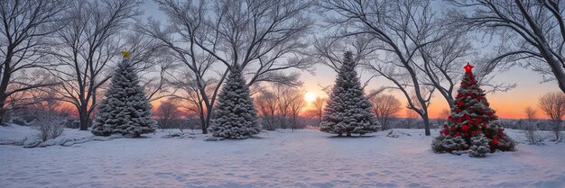 写真 クリスマスイブに生成されたaiの物質の前夜に雪で覆われた森のパノラマ