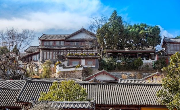 Panorama of old houses in Lijiang ancient city