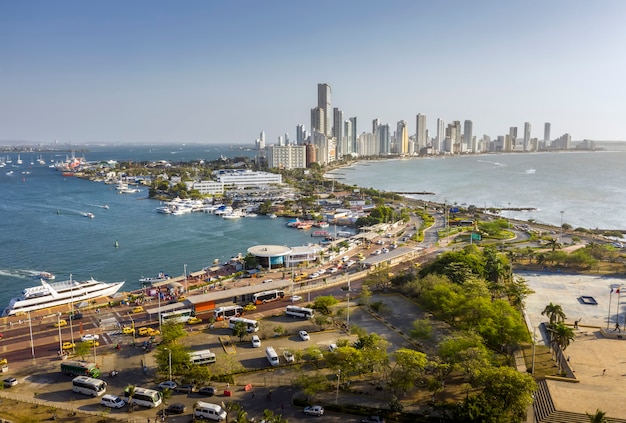 Panorama of the old and new parts of the city in Cartagena