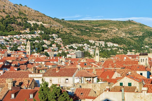 Panorama to the Old town of Dubrovnik with red roof tile, Croatia