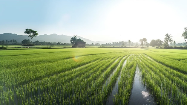 panorama paddy fields in the morning light