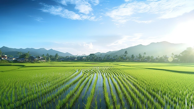 panorama paddy fields in the morning light