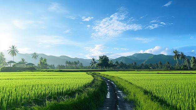 panorama paddy fields in the morning light