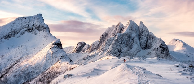 Panorama of peak mountain snow covered