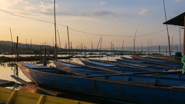 Panorama Rawa Pening lake at sunny day sunrise and sunset