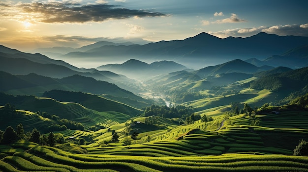 Panorama rice fields on terraced