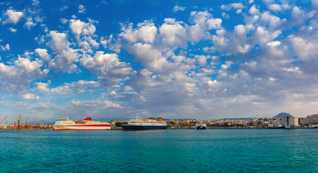 Panorama of sea port, Heraklion, Crete, Greece