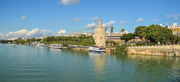 Panorama of Seville the Golden Tower and the embankment of the river