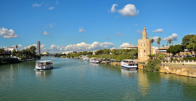 Panorama of Seville the Golden Tower and the embankment of the river