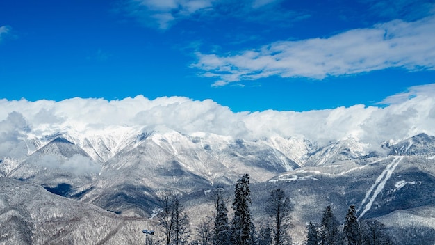 Panorama of snowy mountains Caucasus mountains