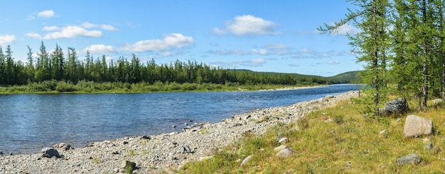 Panorama Summer landscape of the northern river