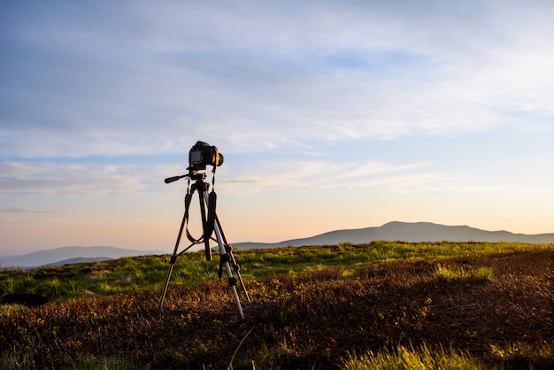 Panorama at sunset with a camera