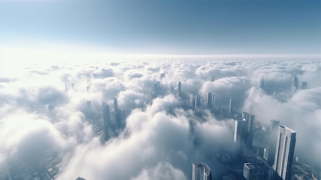 Panorama top of clouds and skyscrapers above the clouds Generative ai