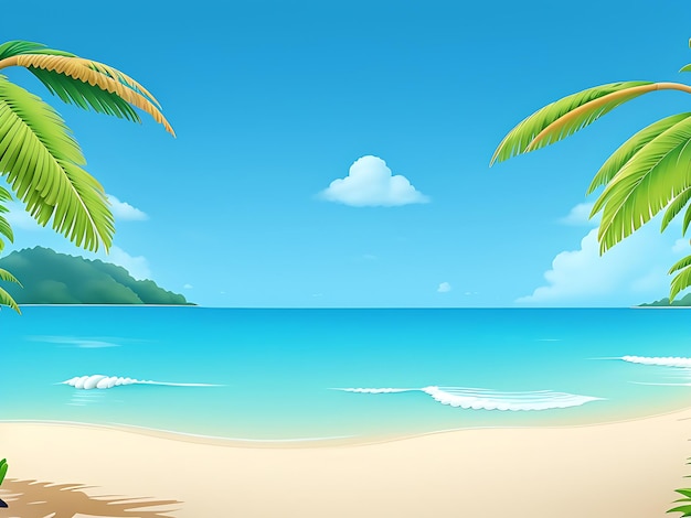 Панорама тропического пляжа с кокосовыми пальмами, векторная иллюстрация