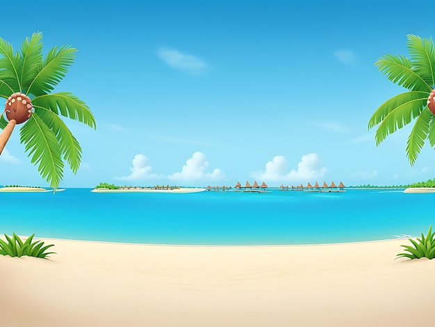 panorama of tropical beach with coconut palm trees vector illustration