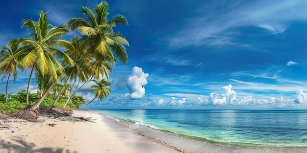 panorama of tropical beach with coconut palm trees