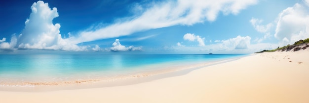 Panorama tropische zee en zandstrand met blauwe luchtbanner Generatieve AI