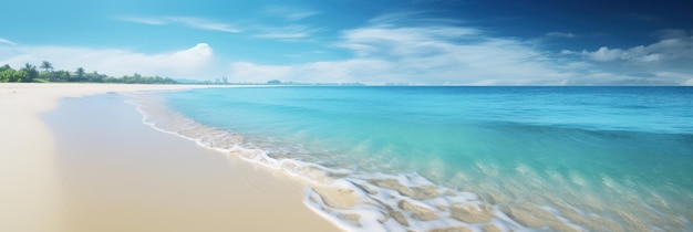 Panorama tropische zee en zandstrand met blauwe luchtbanner Generatieve AI