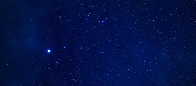 Panorama van de nachtelijke sterrenhemel met veel sterren op donkerblauwe achtergrond