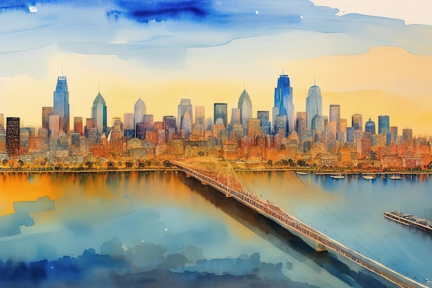 Panorama van de skyline van Philadelphia Bridge Generatieve AI