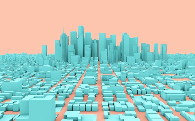 Panorama van de stad in roze en blauw