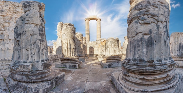 Panorama van de tempel van apollo in de oude stad didim. kalkoen