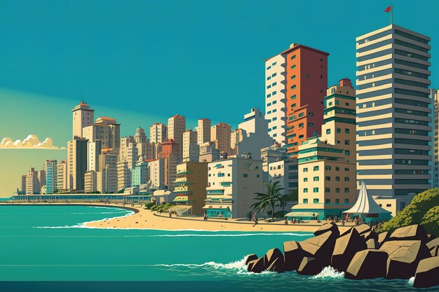 Panorama van de wijk Ipanema en de gebouwen die 's middags zijn genomen vanaf de Rodrigo de Freitas-lagune