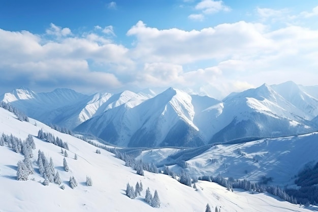 panorama van de winterbergen met sneeuwkopieerruimteachtergrond