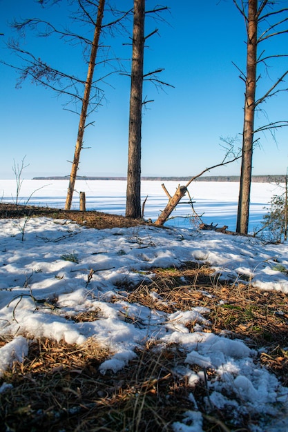 Panorama van de Wolga in de winter op een heldere dag