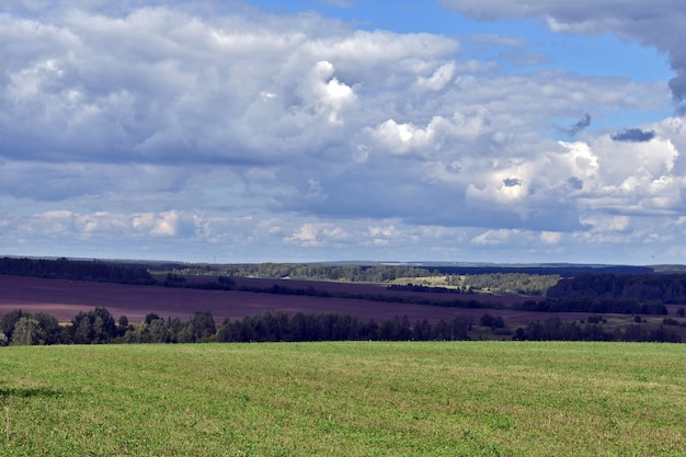 Panorama van groot veld en wolken