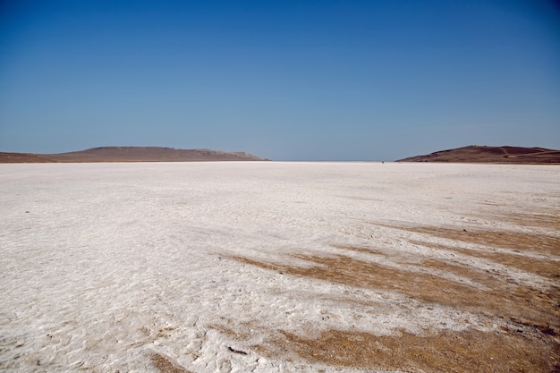 Foto panorama van het grote opgedroogde meer in de zomer in de krim, rusland