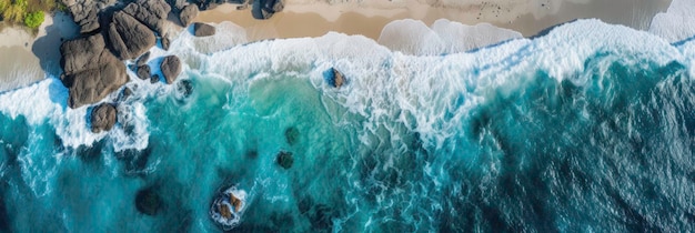 Panorama van het zwarte vulkanische strand Luchtfoto en bovenaanzicht Prachtige natuurlijke achtergrond