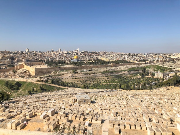 Panorama van Jeruzalem met begraafplaats in Israël overdag