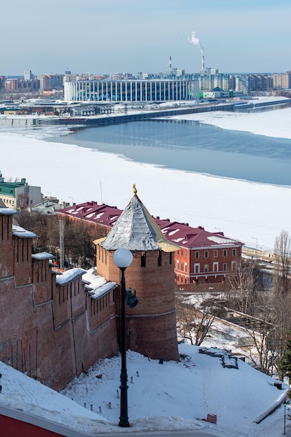 Panorama van Nizjni Novgorod op een heldere dag