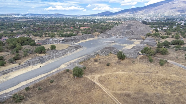 Panorama van Piramide van de Zon Teotihuacan Mexico Uitzicht vanaf de Piramide van de Maan Bekijk drone t