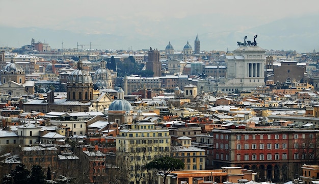 Panorama van Rome onder de sneeuw