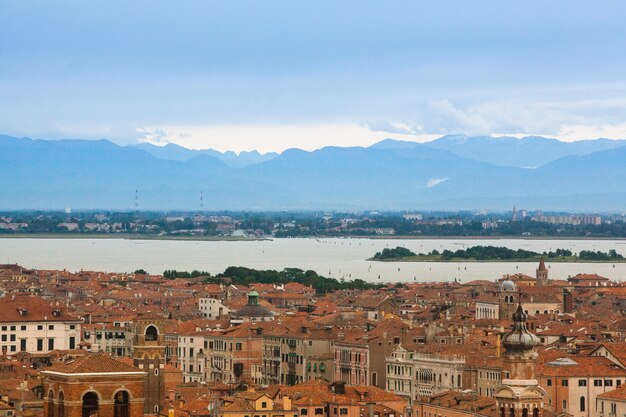 Panorama of Venice, Italy. Grand Canal with gondolas.Venice postcard