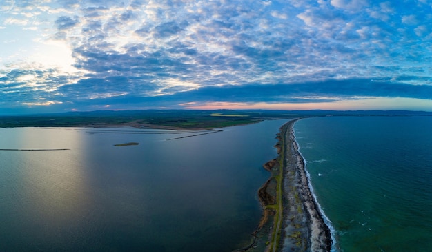 Panorama of the view from a height on the coast washed by the Black sky in Bulgaria