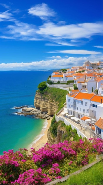 panorama view of portuguese town nazare